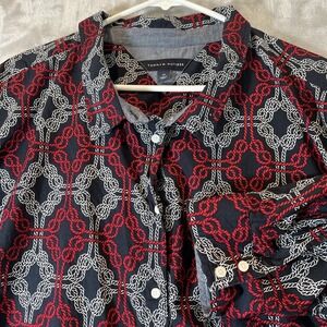 Tommy Hilfiger Button‎ Down Shirt Nautical Rope Womens 3X Greek knot red navy